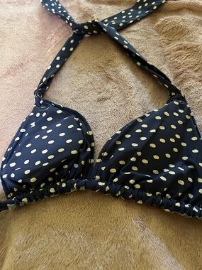 Navy Polka Dot Reversable Halter Bikini Top
